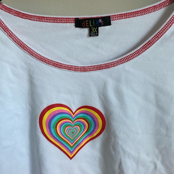 Adorable rainbow heart long sleeve crop top with red lettuce hem ❤️ - Picture 3 of 4